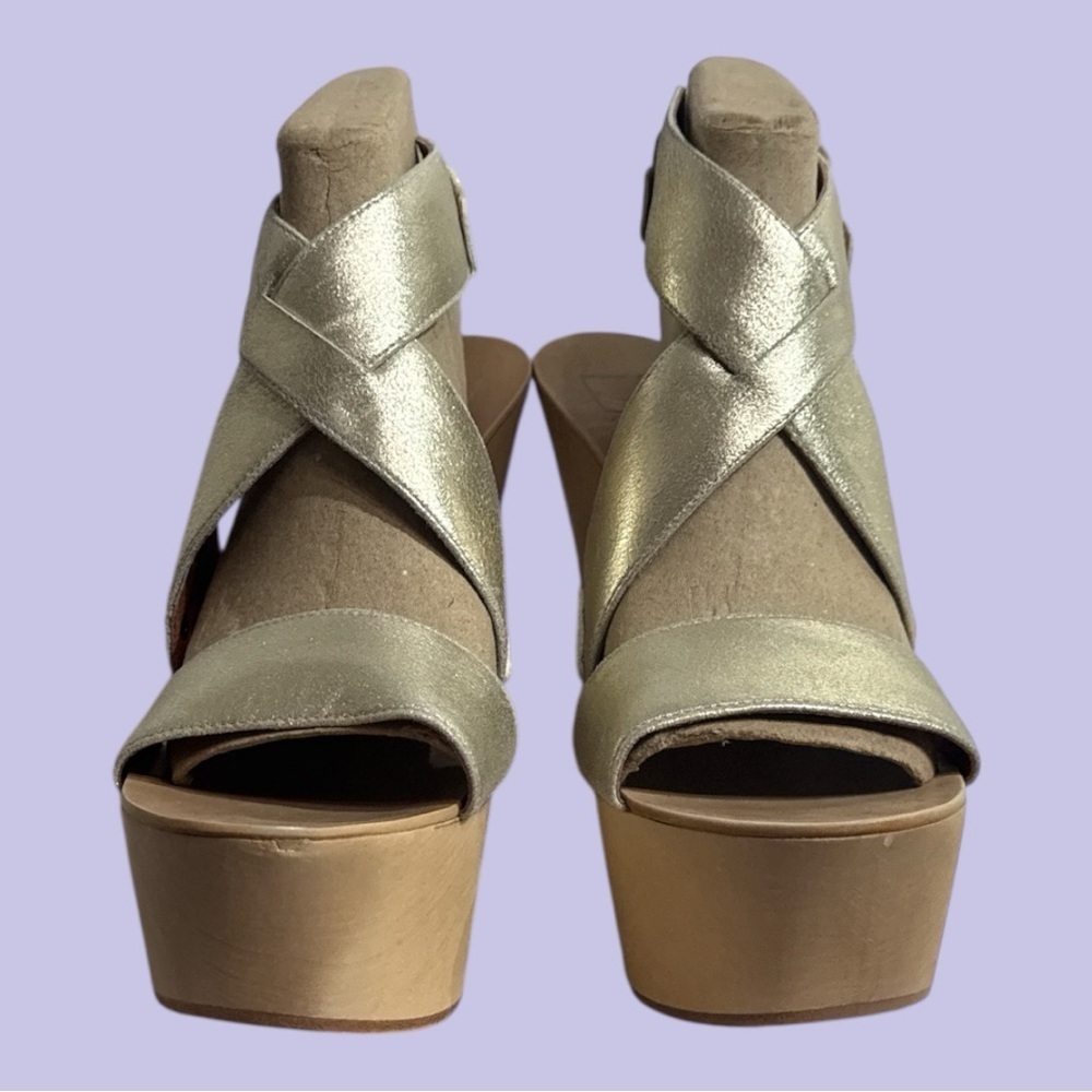 J. LITVACK Platform Sandals 6” Heel Ankle Strap Champagne Gold Size 8.5V - Picture 2 of 10